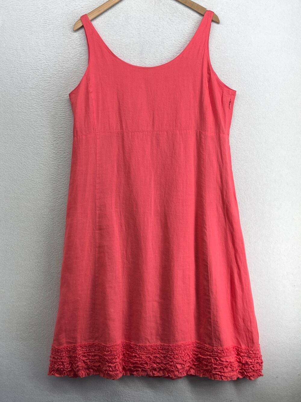 EILEEN FISHER Dress L Irish Linen Handkerchief Ruffle Hem Midi Sundress Pink